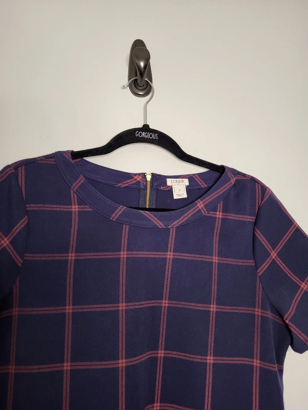 J.Crew Pocket Shift Dress Size 6 Blue Red Windowpane Plaid Preppy Nautical